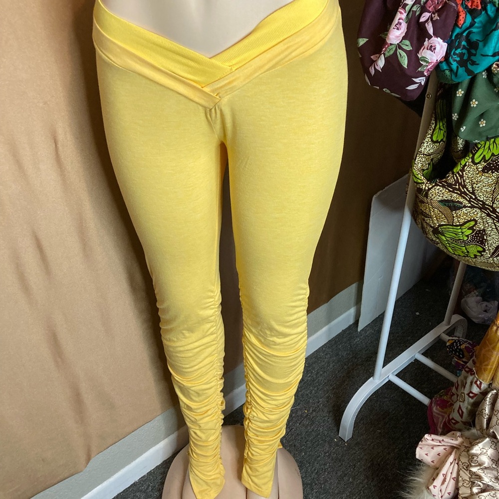 Yellow stacked leggings pants